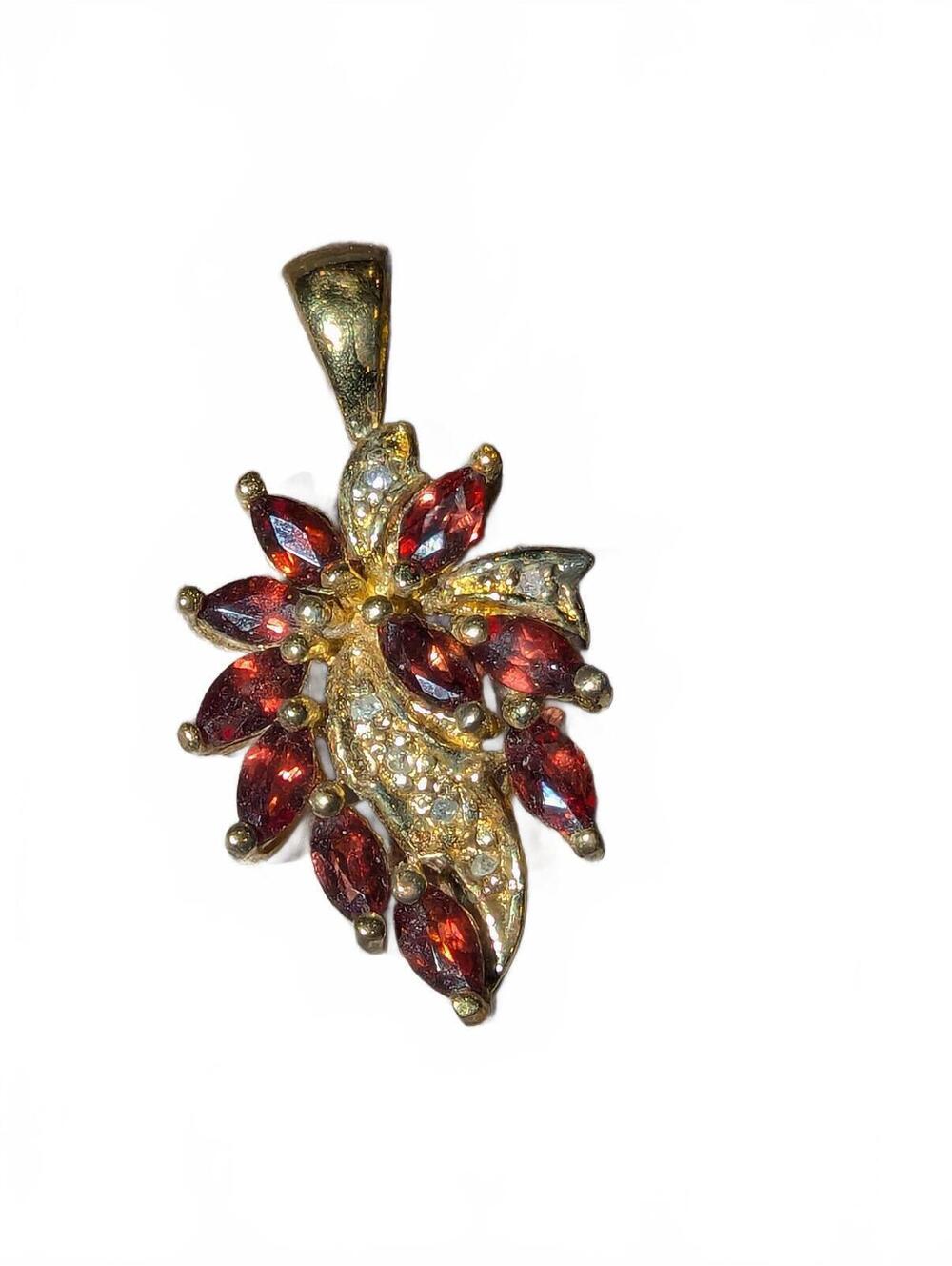 Vintage Gold Tone Pendant with Red Gemstones